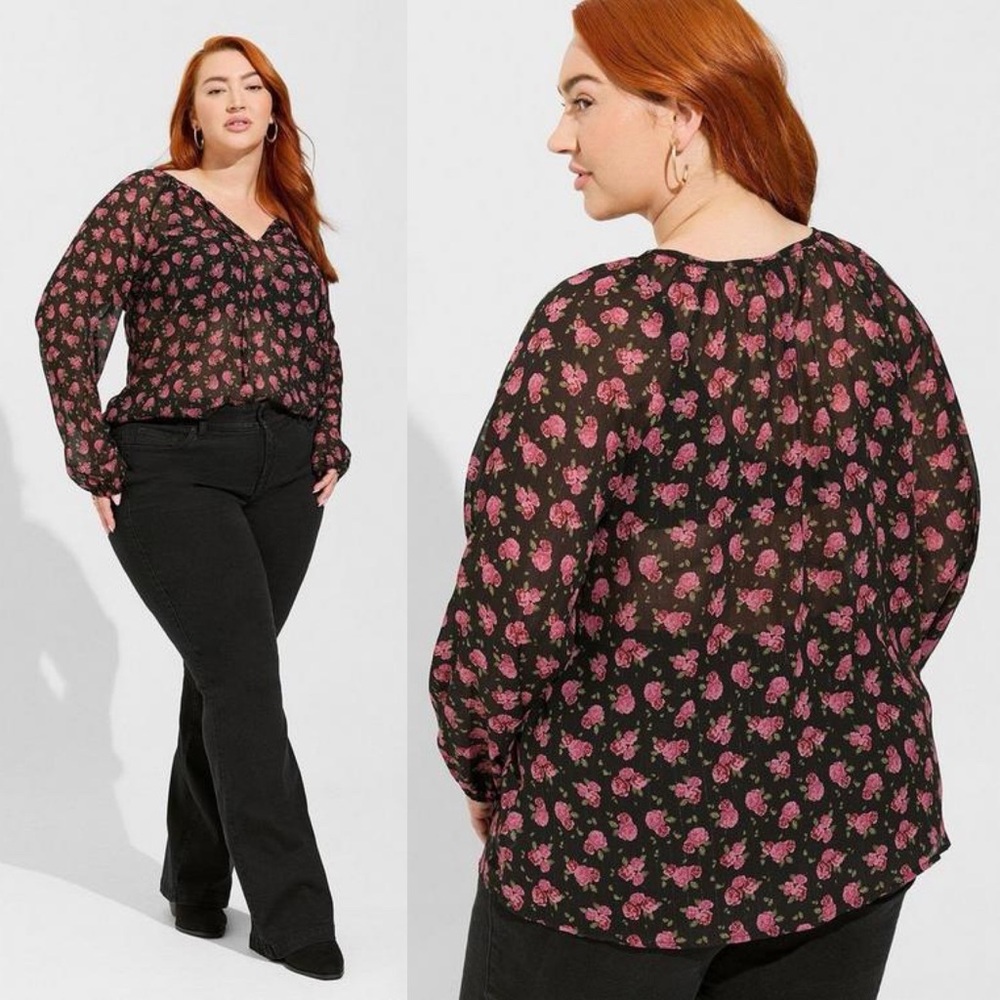Torrid Crinkle Chiffon Tie‎ Front Long Sleeve Blouse 5X NWT